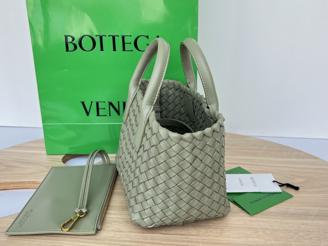 Mini Cabat Intreccio Leather Tote Grey Green